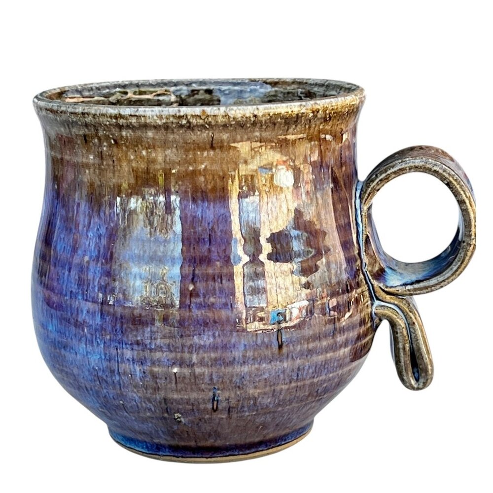 Handcrafted Thrown Ceramic Mug Whimsical Face with Cigar Stamped UR on bottom - Picture 11 of 16